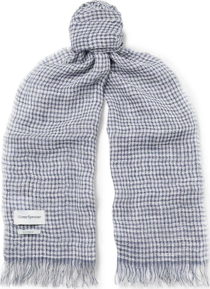 Oliver Spencer Serio Fringed Checked Linen-Blend Scarf