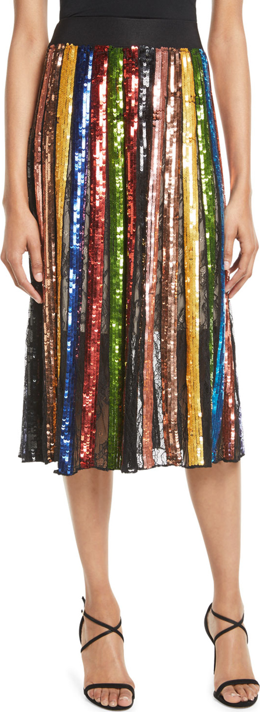Alice + Olivia Tianna High-Waist Stripe Midi Skirt