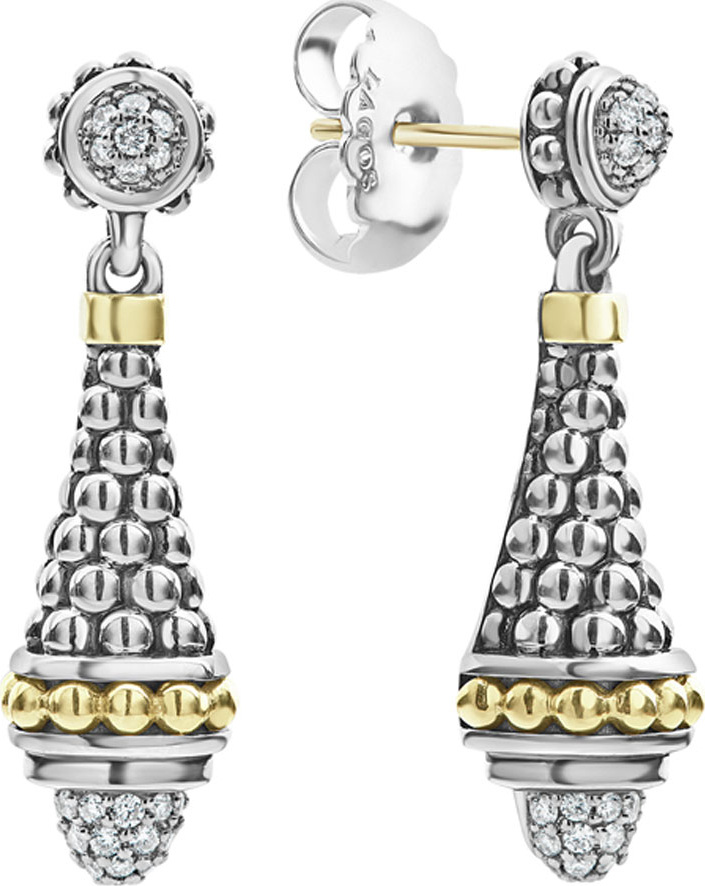 LAGOS Silver & 18k Gold Caviar Diamond Drop Earrings