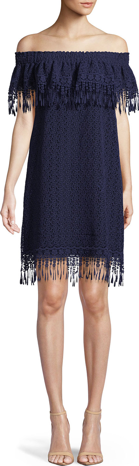Elie Tahari Kalla Fringe Off-the-Shoulder Mini Dress