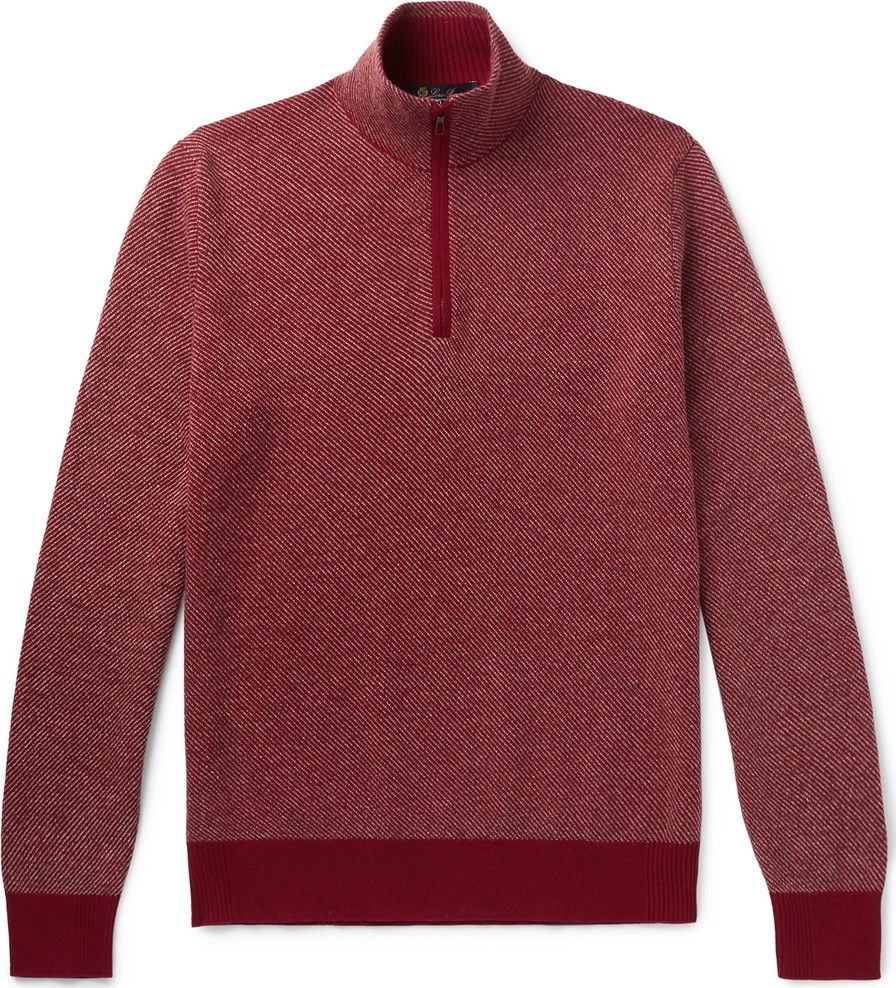 Loro Piana Roadster Striped Cashmere Half-Zip Sweater