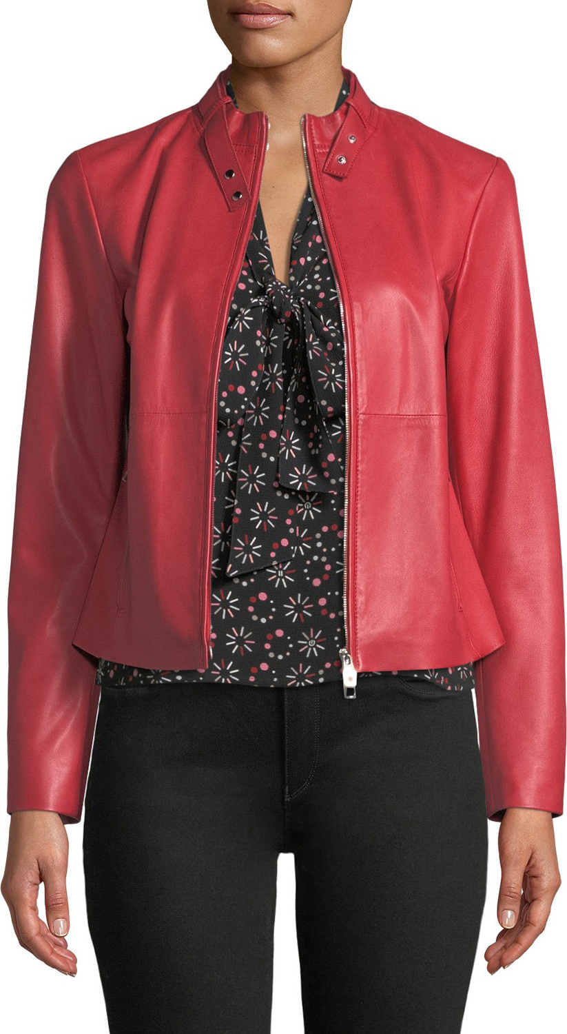 Emporio Armani Rosso Zip-Front Leather Jacket
