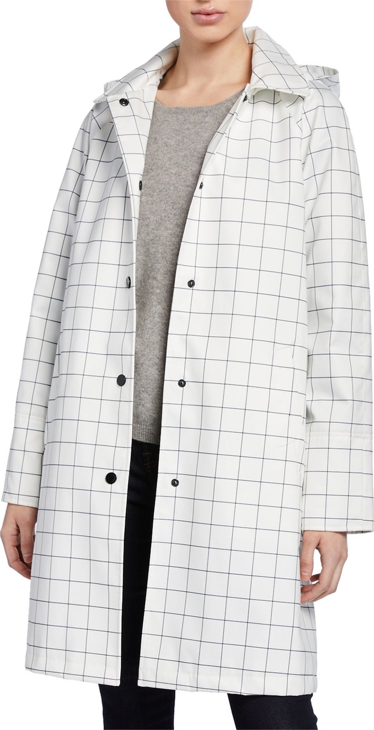 Jane Post Grid Slicker Rain Jacket w/ Removable Hood