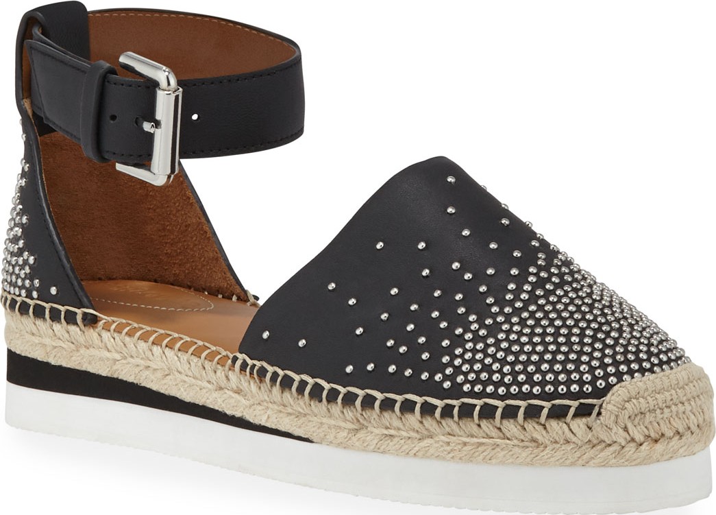 See By Chloé Studded Flat Ankle Espadrilles