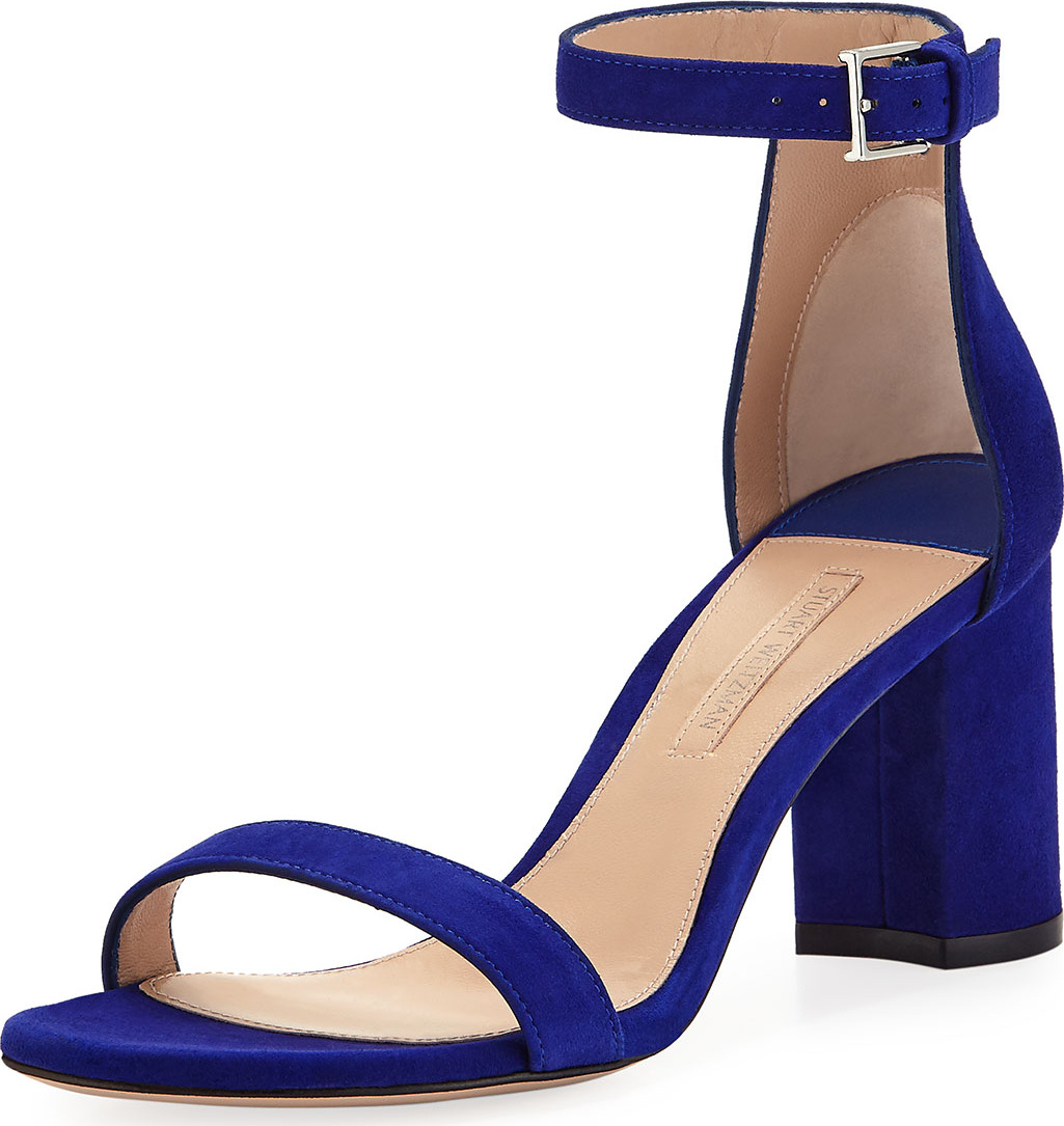 Stuart Weitzman 75LESSNUDIST Suede Block-Heel City Sandal