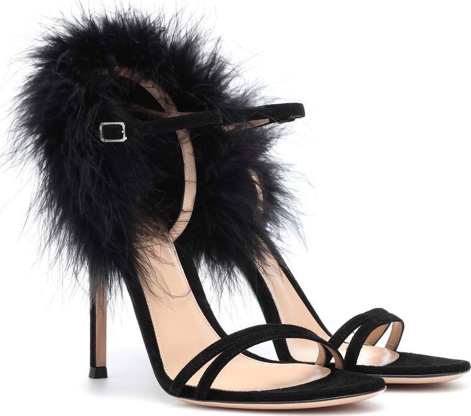 Gianvito Rossi Thais suede and feather sandals