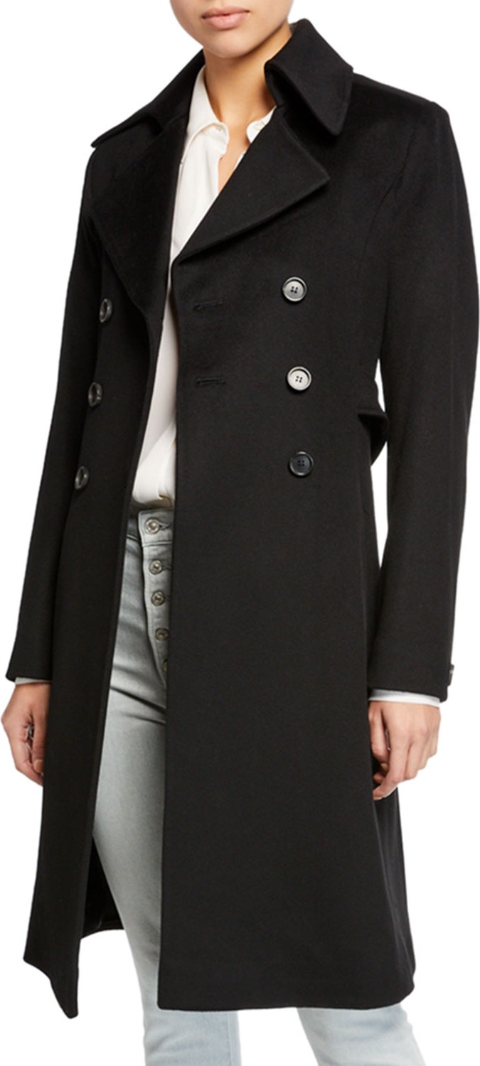 Fleurette Double-Breasted Back-Belt Wool Coat
