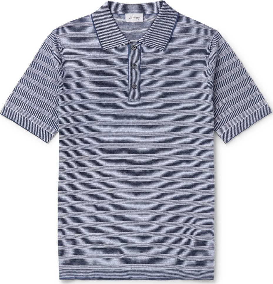 Brioni Slim-Fit Striped Knitted Linen and Silk-Blend Polo Shirt
