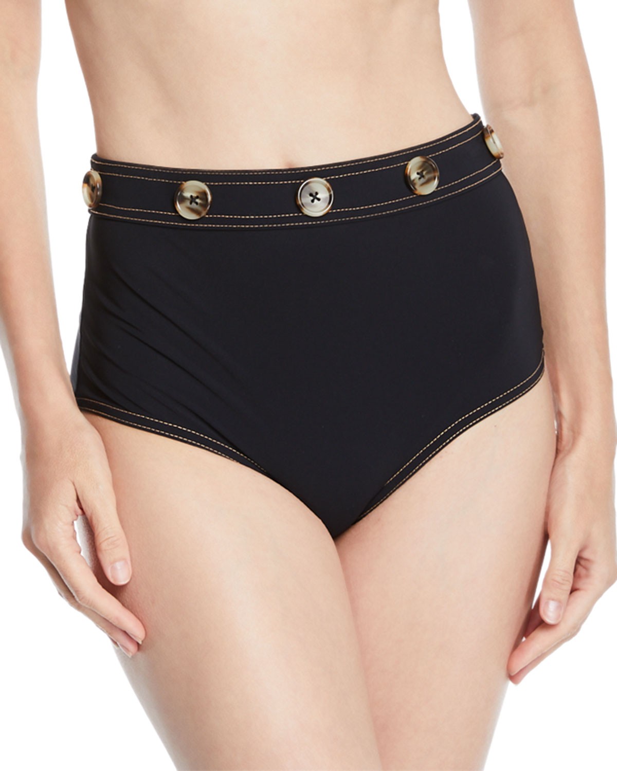 Karla Colletto Lauren High-Waist Button-Trim Bikini Swim Bottoms