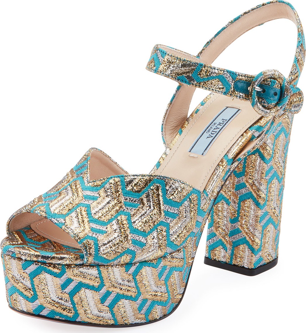 Prada Metallic Brocade Platform Sandals