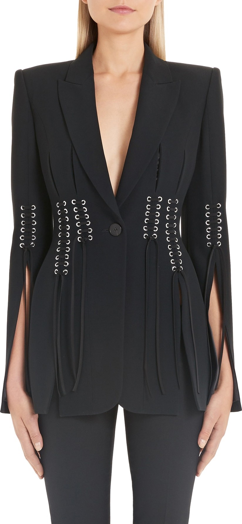 Alexander McQueen Eyelet Corset Leaf Crepe Blazer