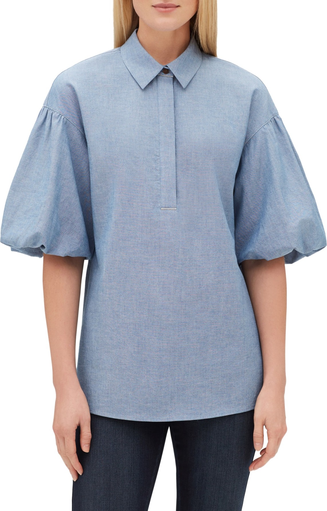 Lafayette 148 New York Pia Artisan Chambray Blouse