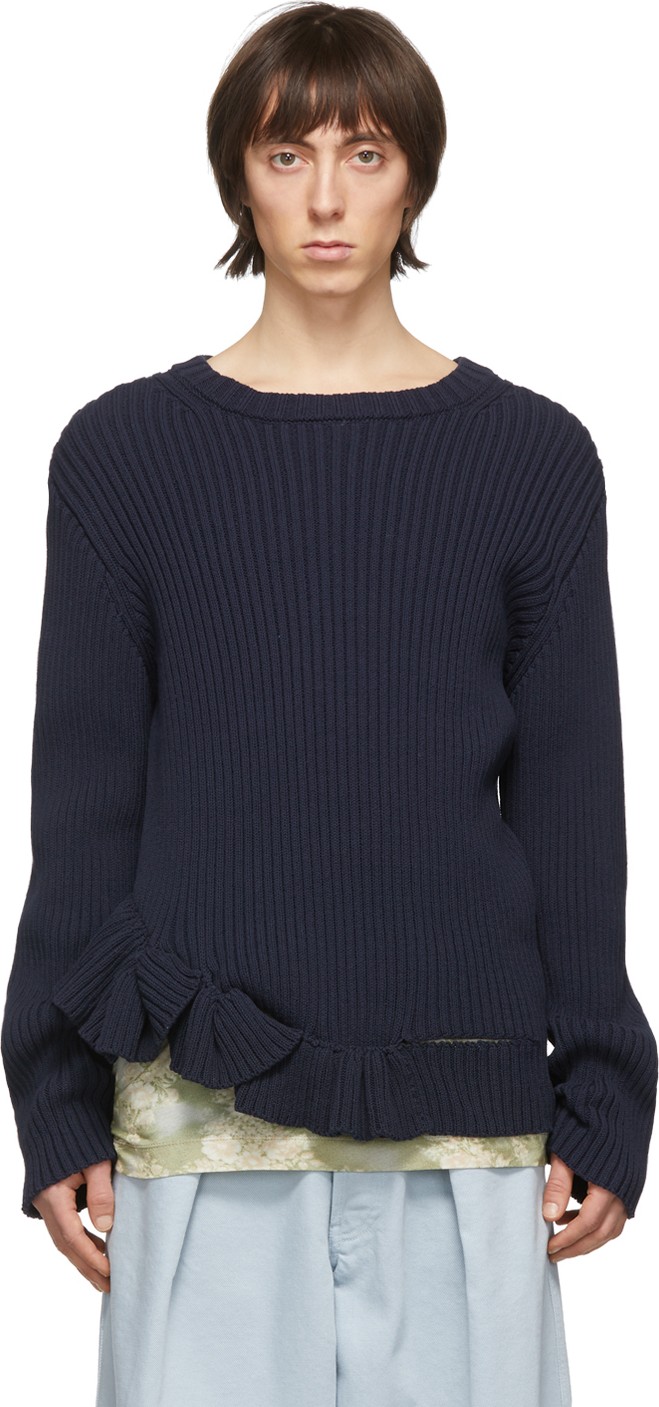 Dries Van Noten Navy Jelte Crewneck Sweater