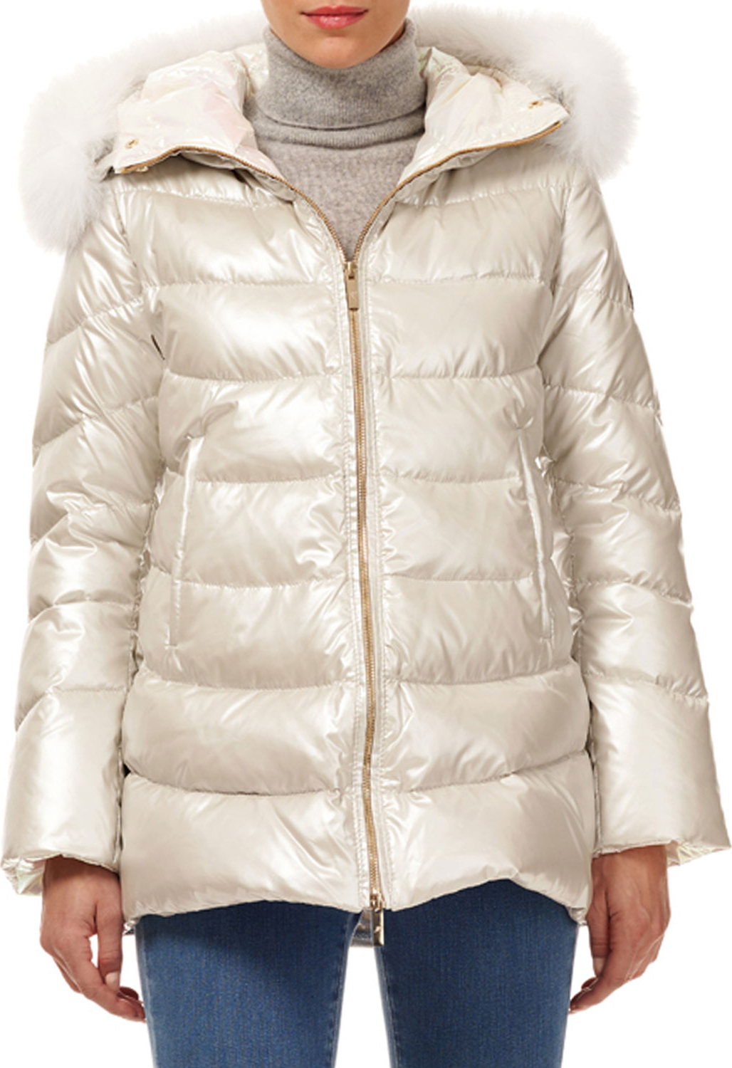 Gorski Reversible Hooded Apres Ski Jacket w/ Detachable Fox-Fur Trim