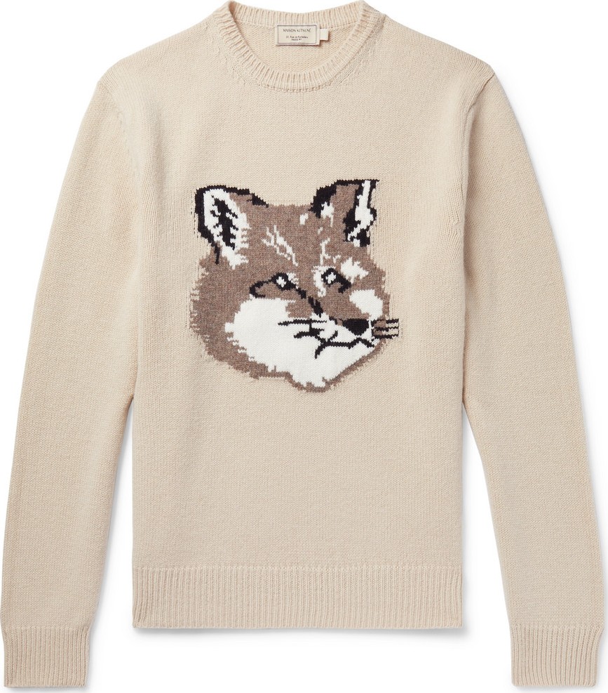 Maison Kitsune Logo-Intarsia Wool Sweater