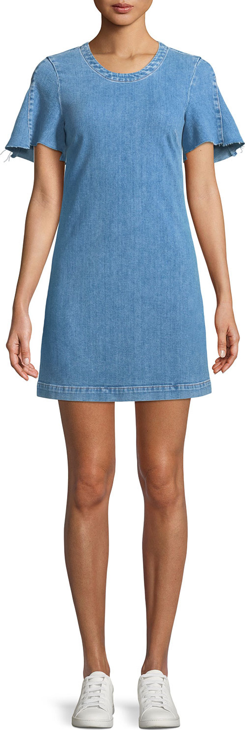 7 For All Mankind Short-Sleeve Denim Mini Dress