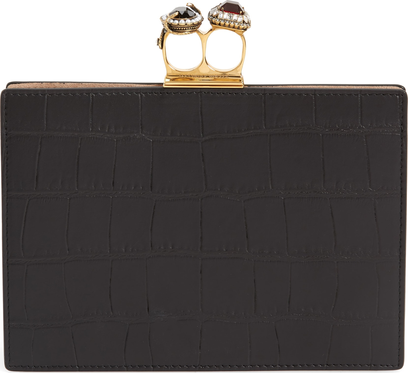 Alexander McQueen Croc Embossed Calfskin Leather Double Ring Clutch