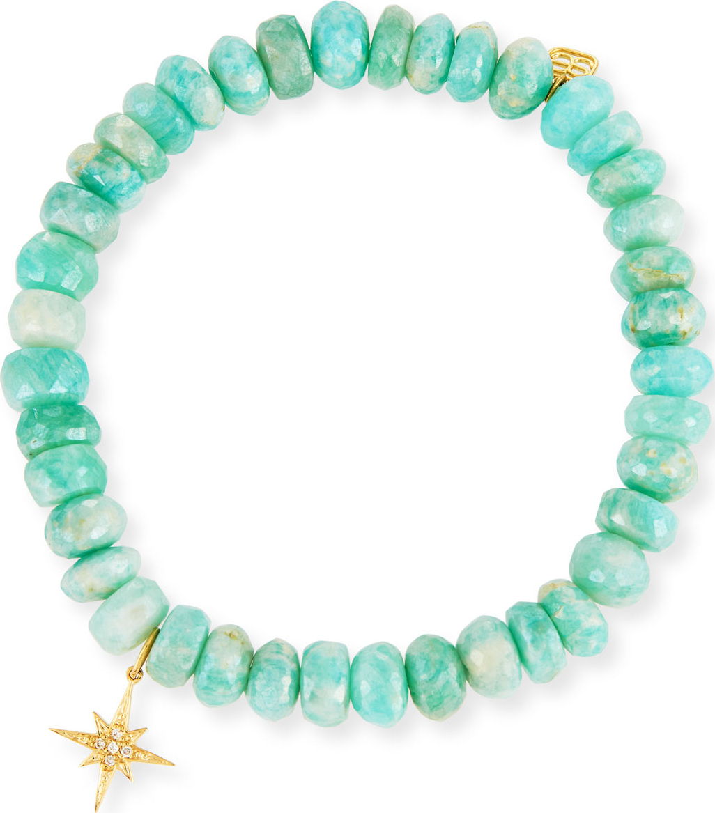 Sydney Evan 7mm Beaded Amazonite Bracelet with Diamond Starburst Charm