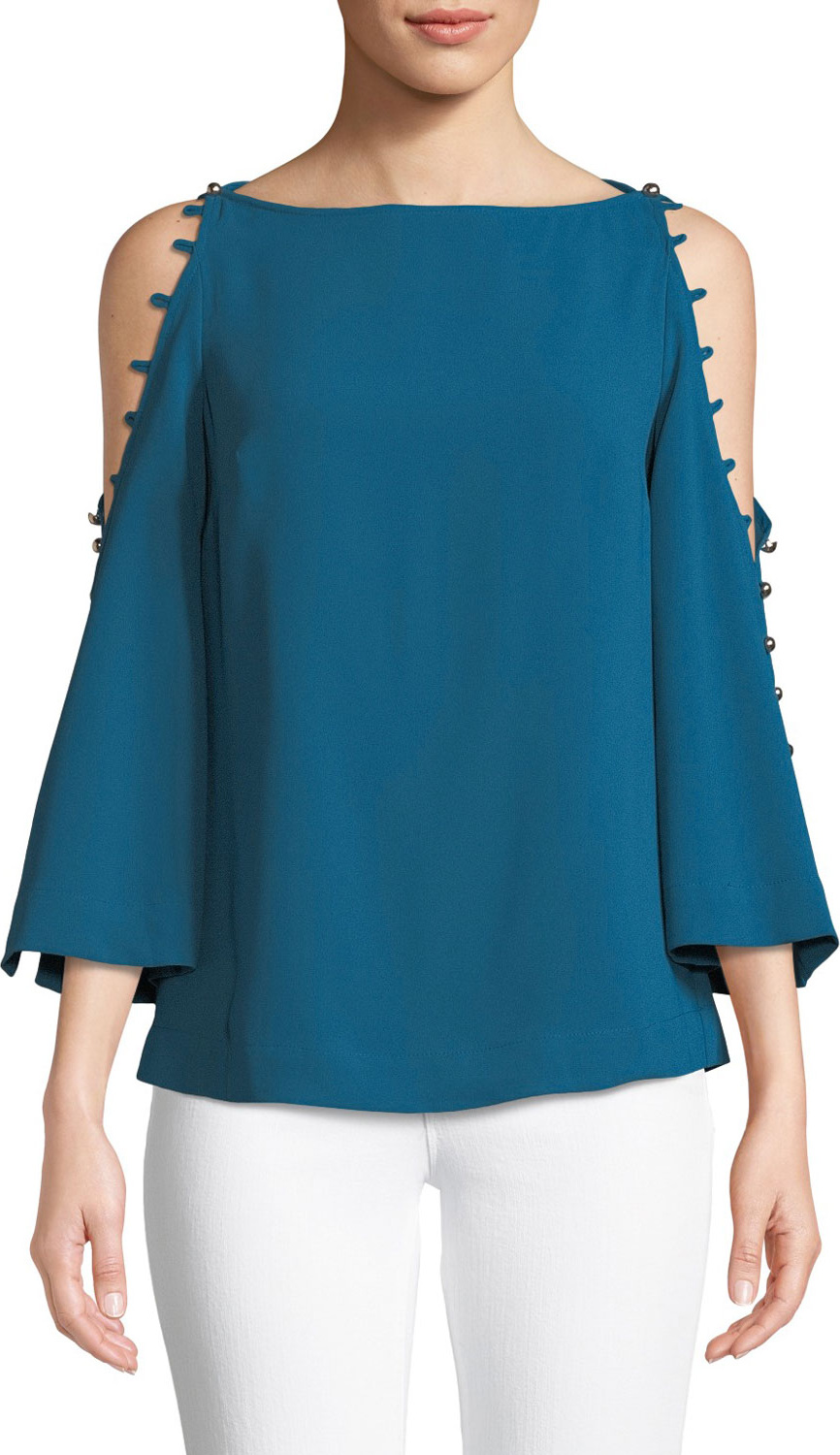 Trina Turk Amor Top w/ Button Shoulders