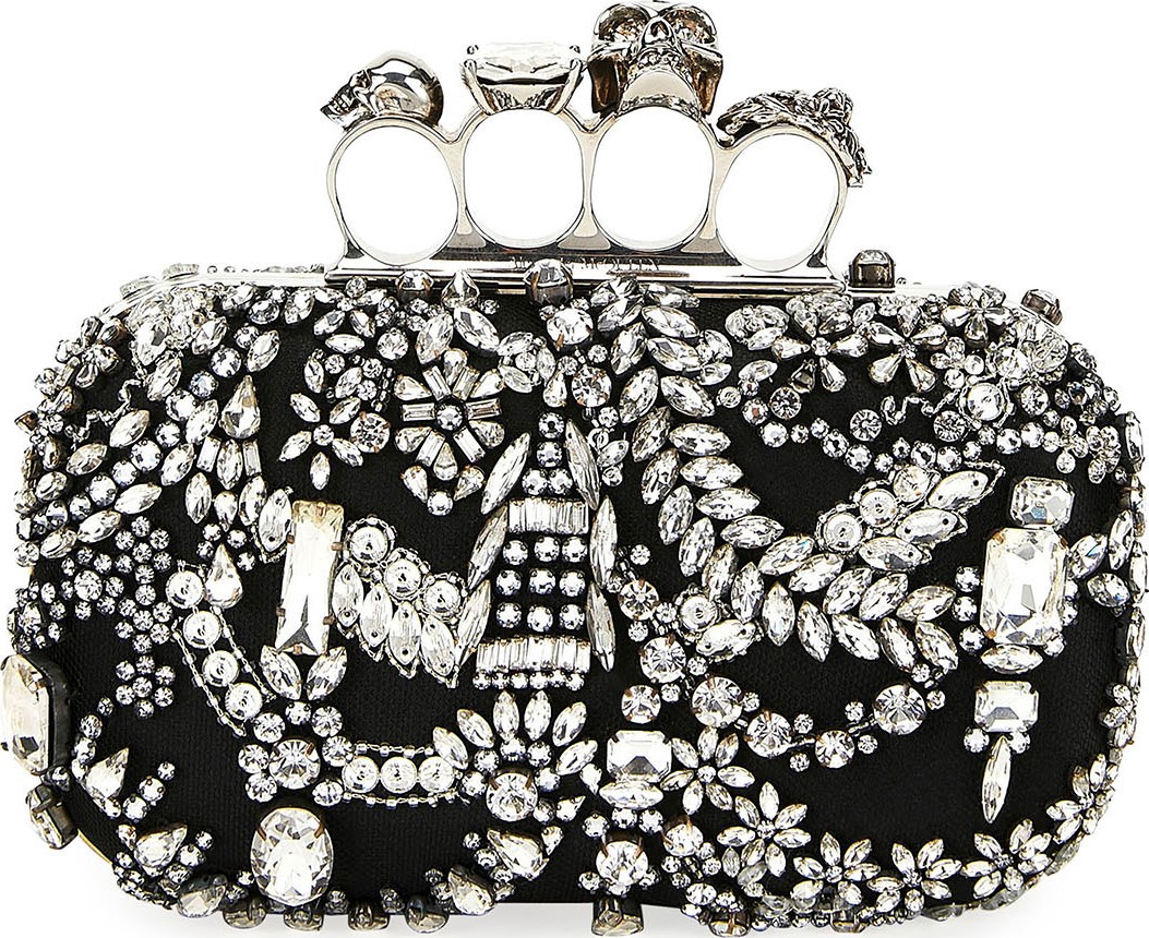 Alexander McQueen Four-Ring Jeweled Skull Clutch Bag