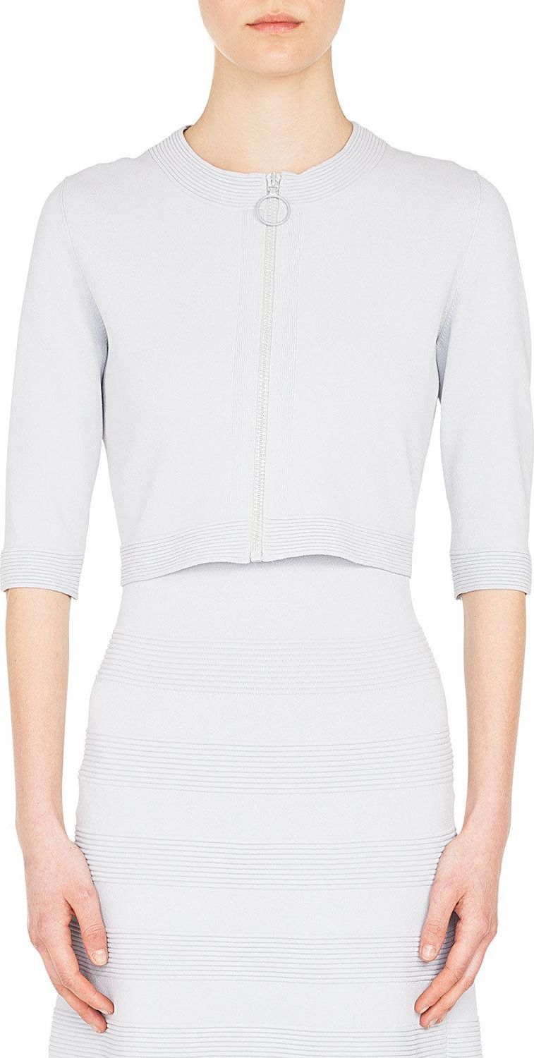 Akris Punto Elbow-Sleeve Round-Neck Zip-Front Bolero Cardigan