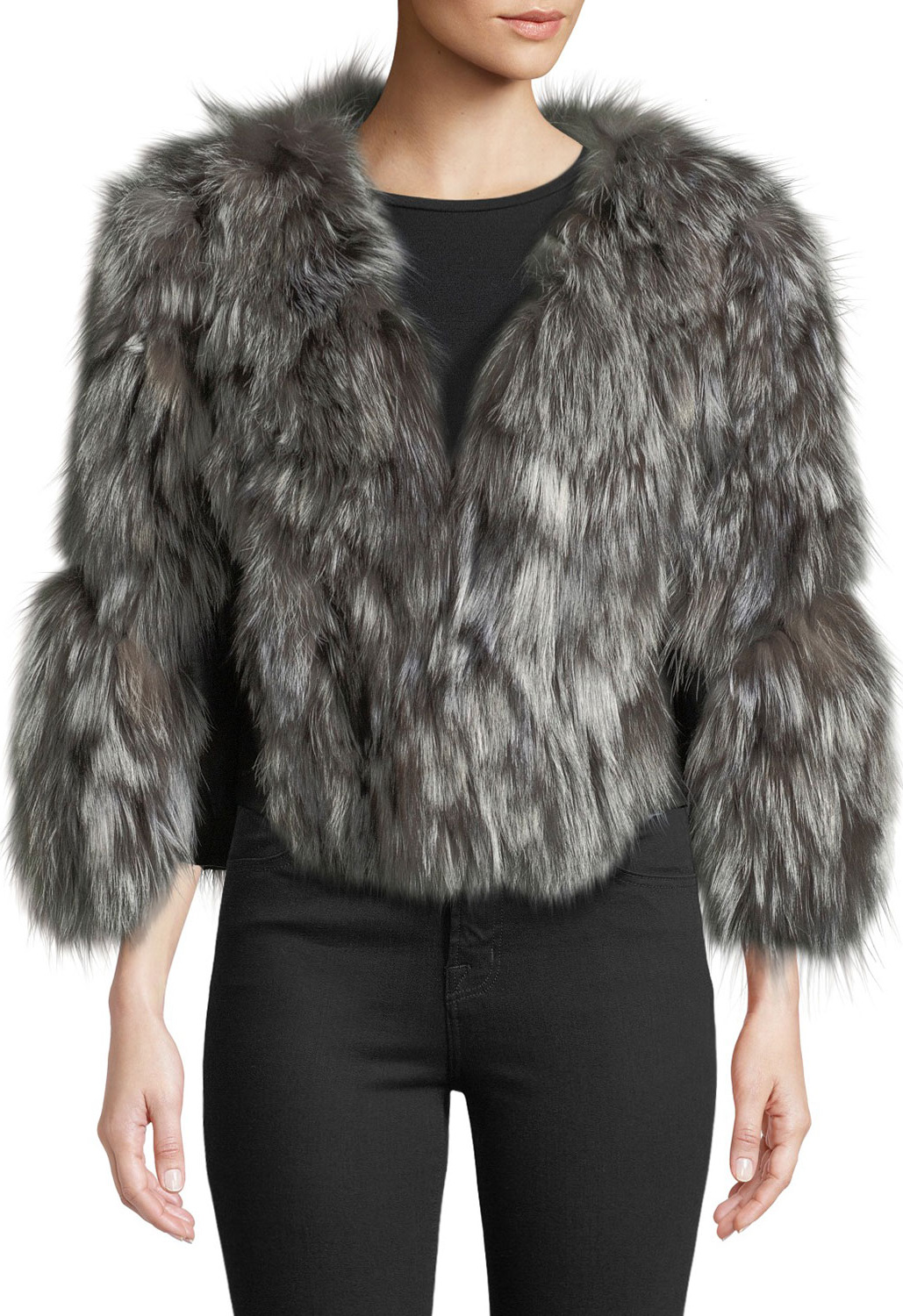 Adrienne Landau Fox Fur Jacket w/ Leather Inserts