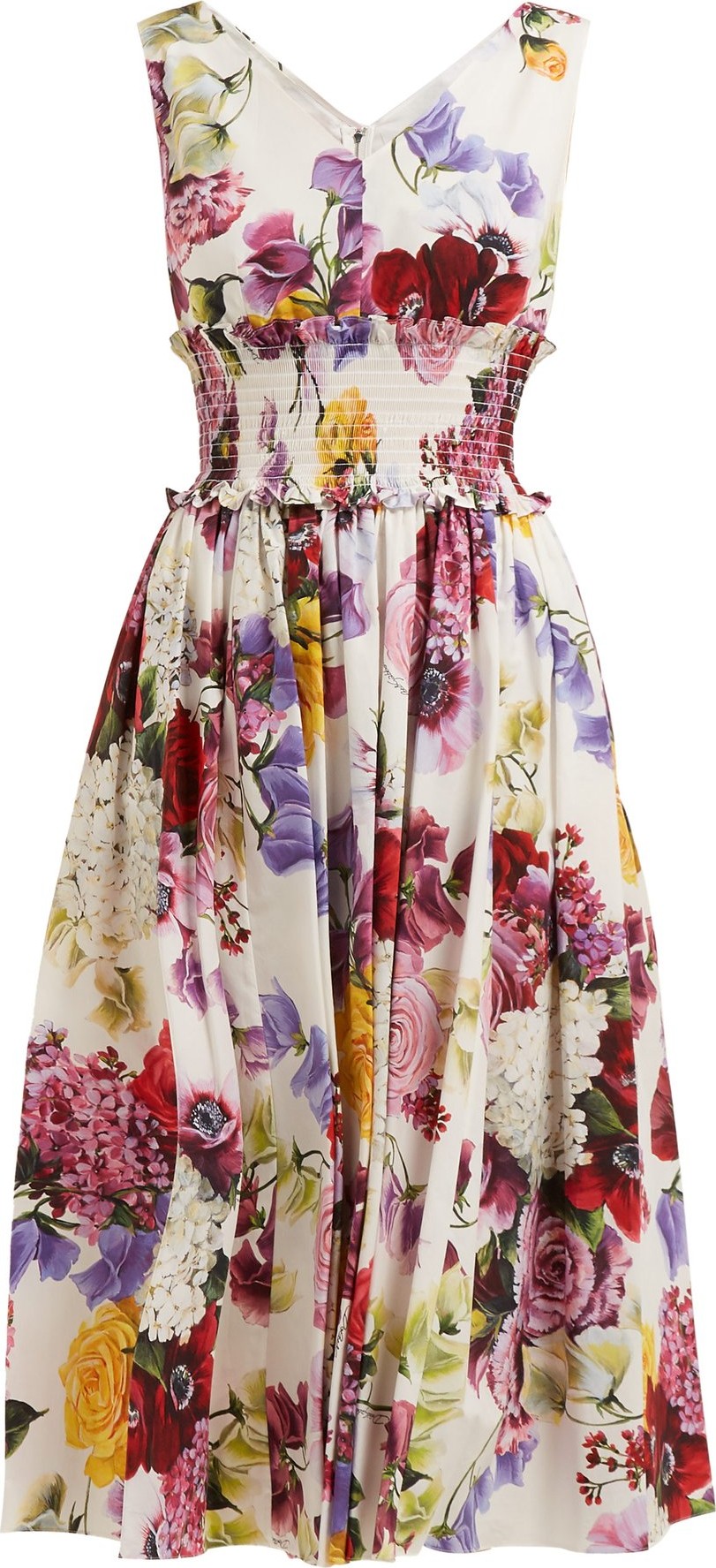 Dolce & Gabbana Rose and hydrangea-print cotton-poplin midi dress