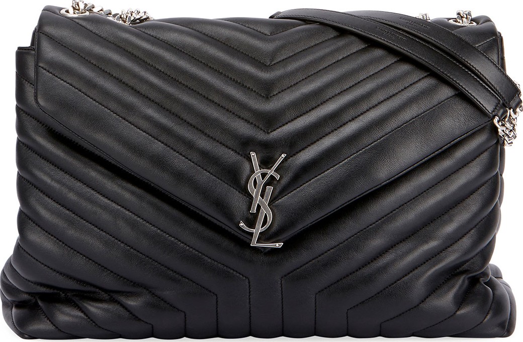 Saint Laurent Loulou Monogram YSL Large V-Flap Chain Shoulder Bag - Nickel Oxide Hardware