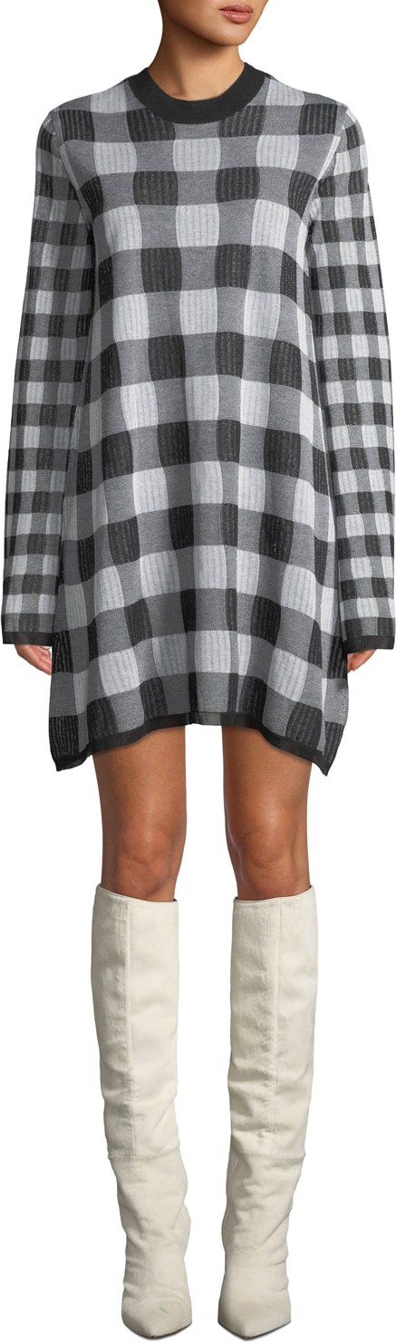 McQ - Alexander McQueen Checkerboard Long-Sleeve Sweater Dress