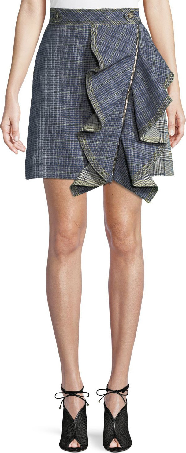 Self Portrait Check Flounce Mini Skirt