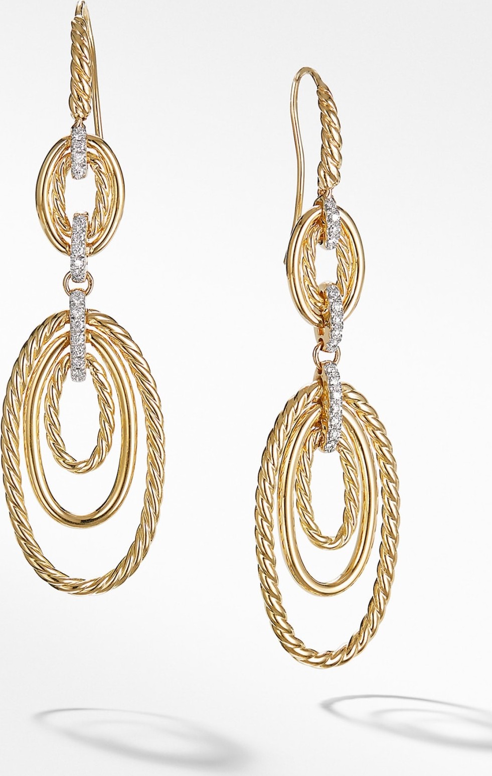 David Yurman Continuance Drop Earrings with Diamonds in 18K Yellow Gold