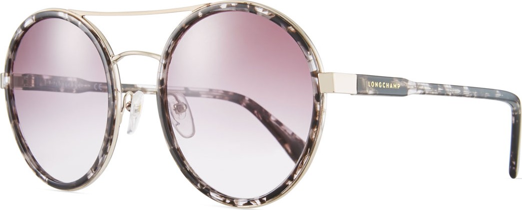 Longchamp Acetate & Metal Round Mirrored Sunglasses