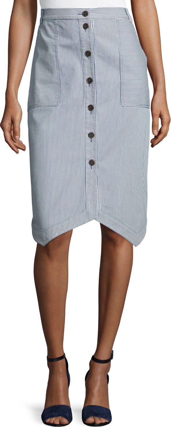 Jil Sander Navy DENIM PINSTRIPE PENCIL SKIRT