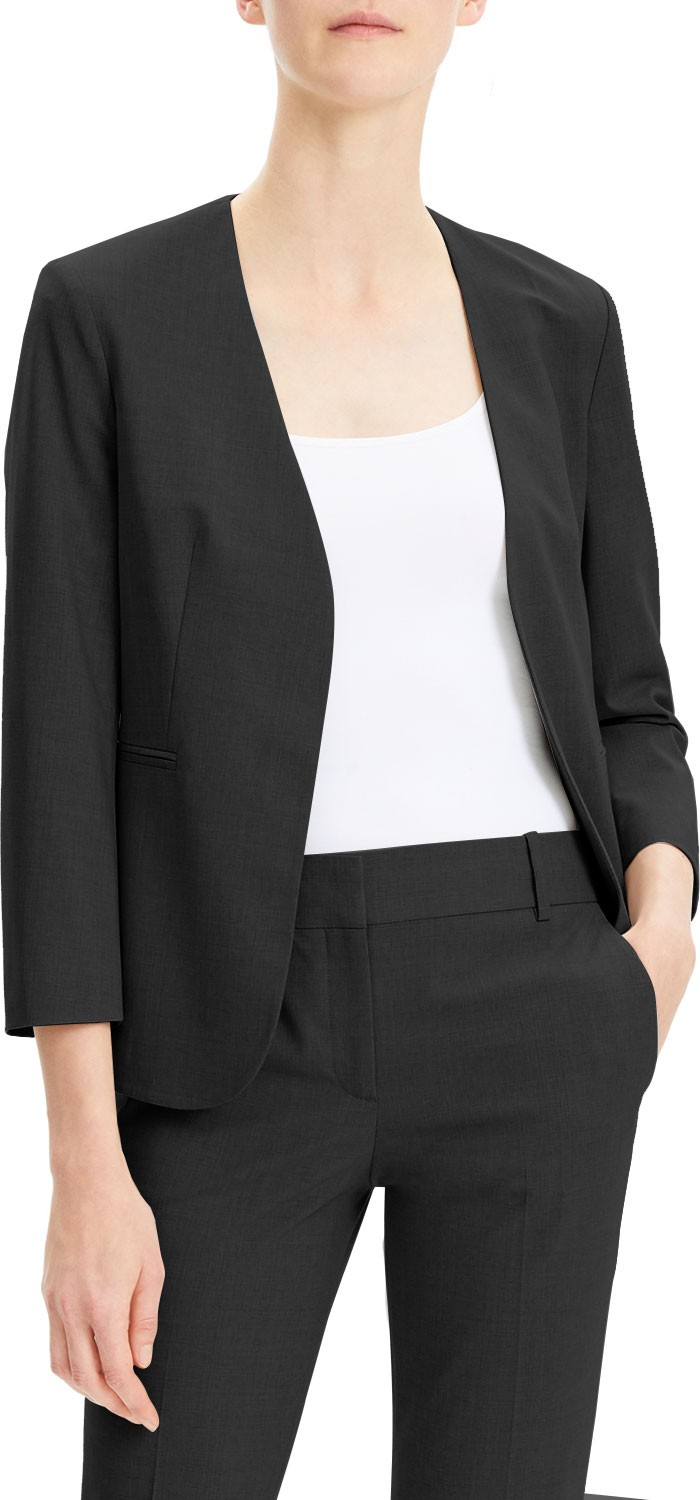 Theory Lindrayia Open-Front 3/4-Sleeve Good Wool Suiting Jacket