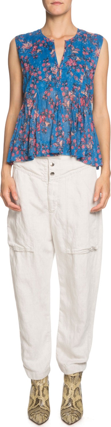 Isabel Marant Etoile Erney Floral-Print Sleeveless Pleated Top