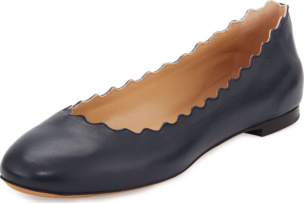 Chloe Lauren Scalloped Leather Ballet Flats