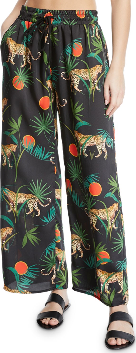 MILLY Jungle Print Twill Coverup Pants