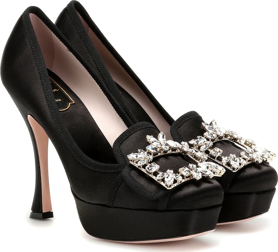 Roger Vivier Embellished satin platform pumps