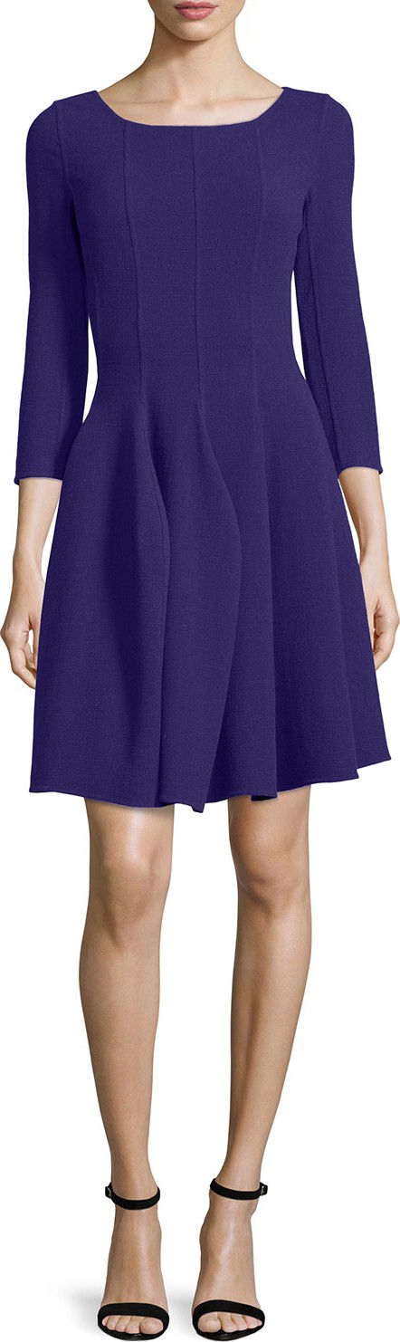 Armani Collezioni 3/4-Sleeve Godet-Pleated Dress, Imperial Purple