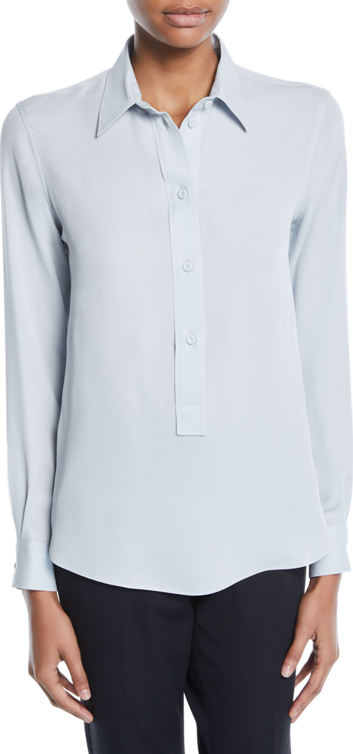 Giorgio Armani Long-Sleeve Button-Front Stretch-Silk Popover Blouse