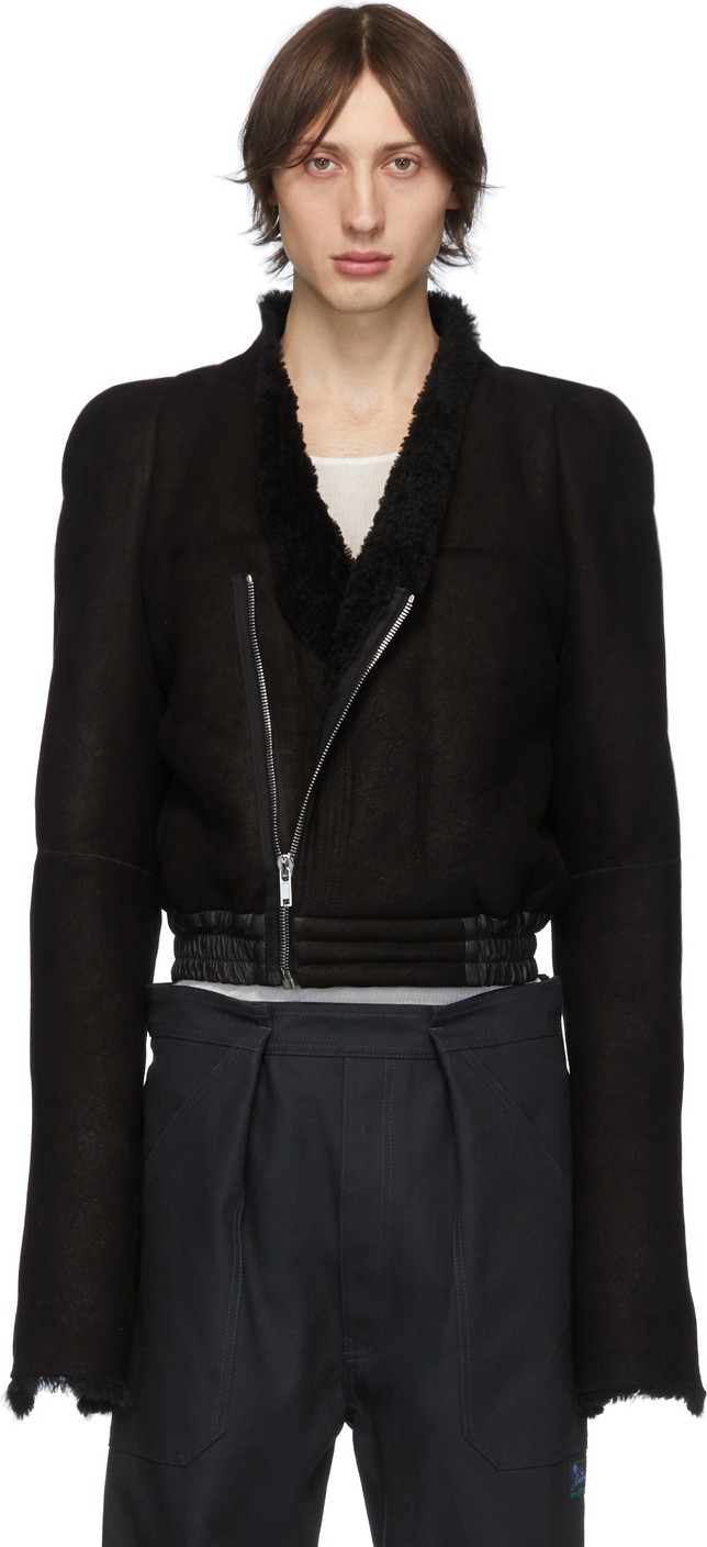 Rick Owens Black Shearling Zionic Bomber Jacket