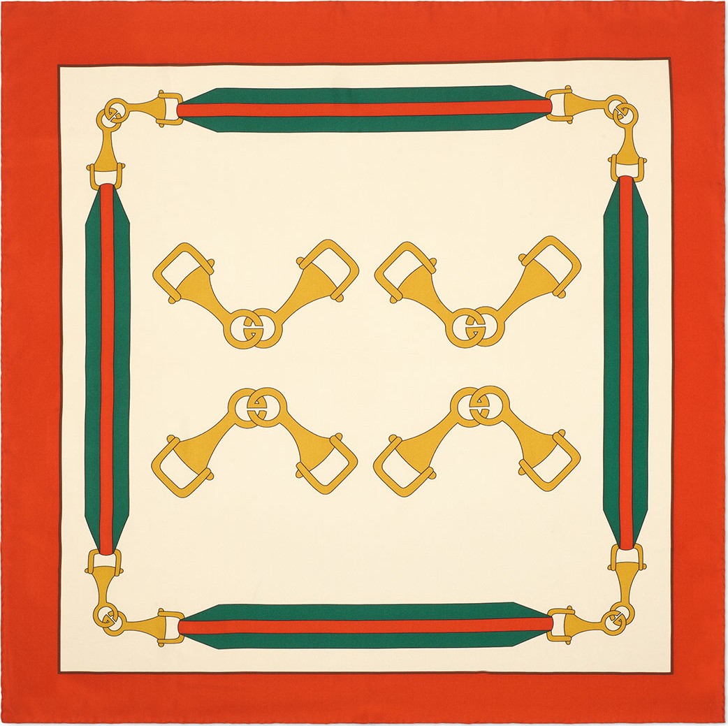 Gucci Silk Twill Interlocking G Stirrups Print Scarf