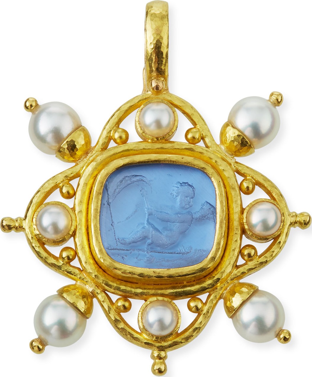 Elizabeth Locke 19k Venetian Glass Intaglio Pendant, Cerulean
