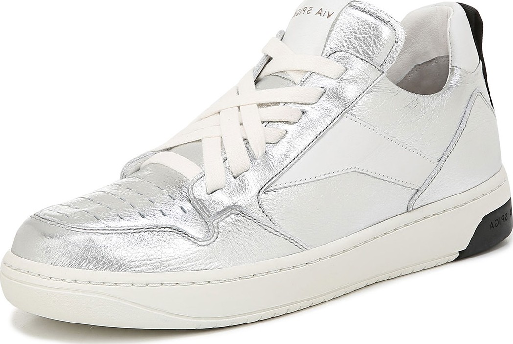 Via Spiga Lowrie Metallic Leather Mid-Top Sneakers