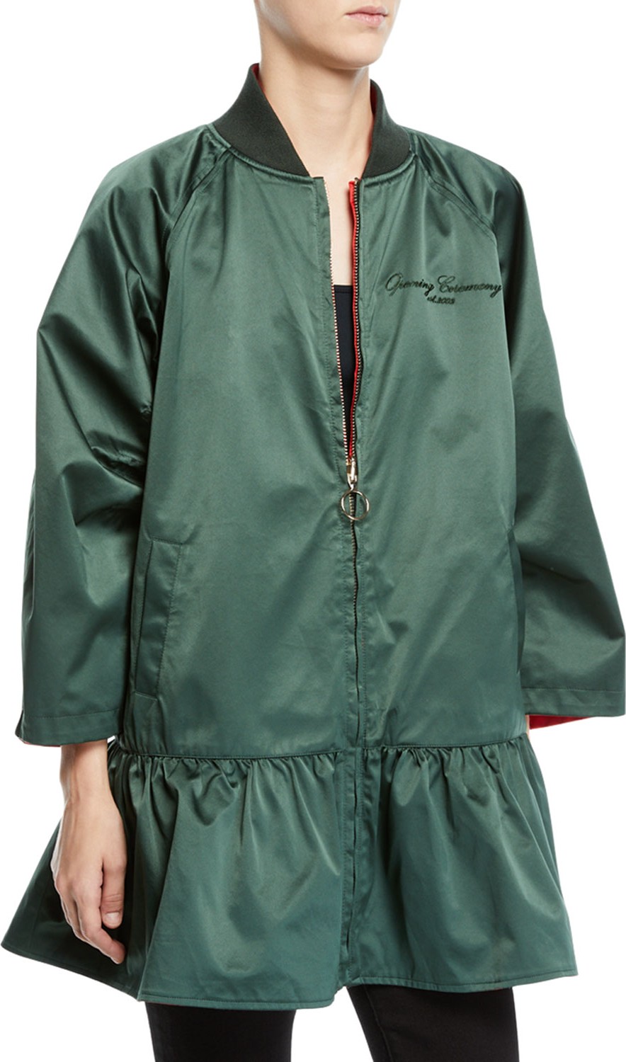 Opening Ceremony Reversible Embroidered Peplum Bomber Jacket