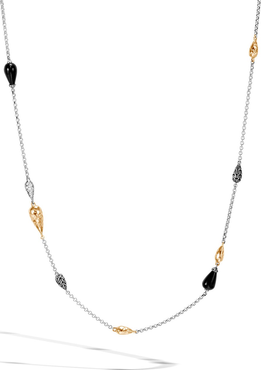 John Hardy Classic Chain Droplet Necklace w/ 18k Gold & Diamonds