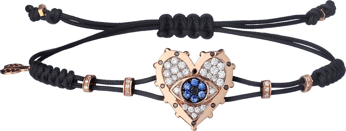 Pippo Perez 18k Yellow Gold Diamond Heart & Sapphire Evil Eye Bracelet