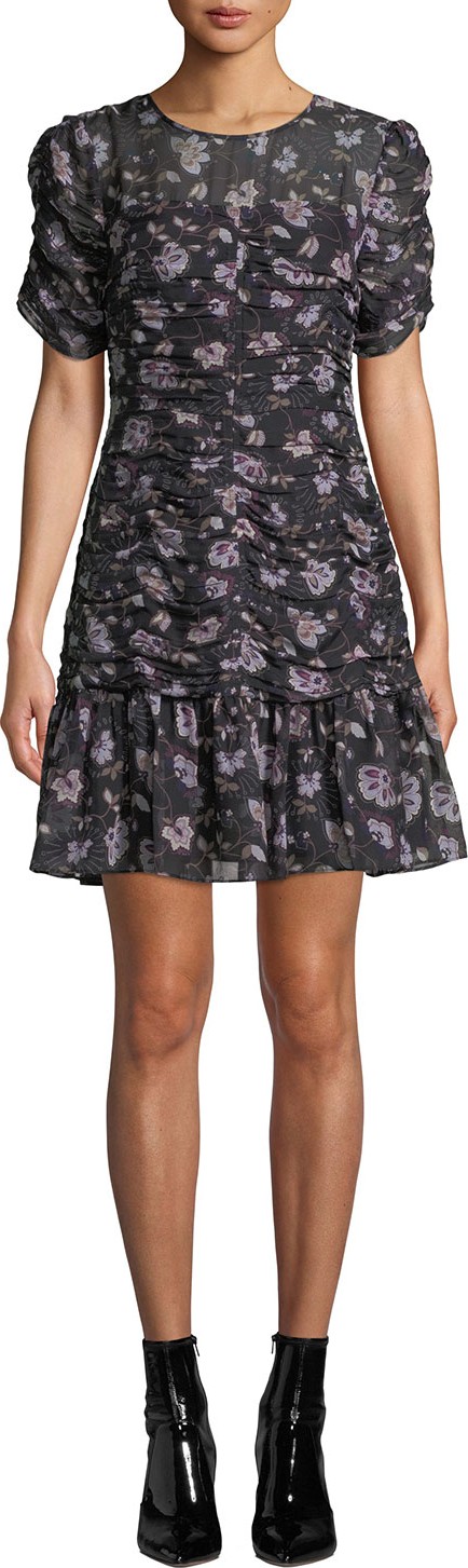 Shoshanna Kayleigh Floral Silk Ruched Dress