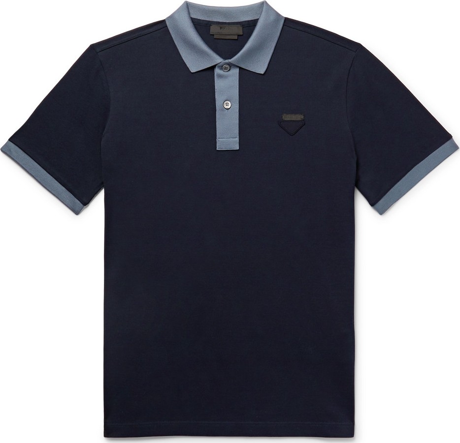 Prada Logo-Appliquéd Slim-Fit Contrast-Tipped Cotton-Piqué Polo Shirt