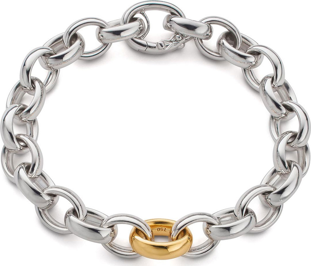 Monica Rich Kosann Sterling Silver Bracelet with 18k Yellow Gold Link, 7.5"